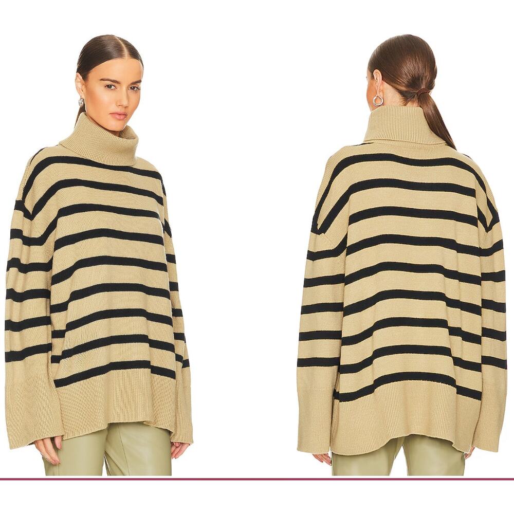 We Wore What Striped Turtle Neck Sweater in Oat and Black Size Medium/Large
